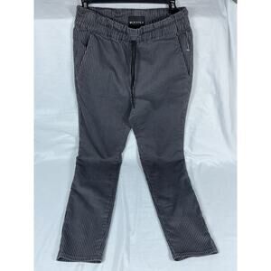 MCKAYLA Striped Drawstring Elastic Waist Gray White Straight Pants